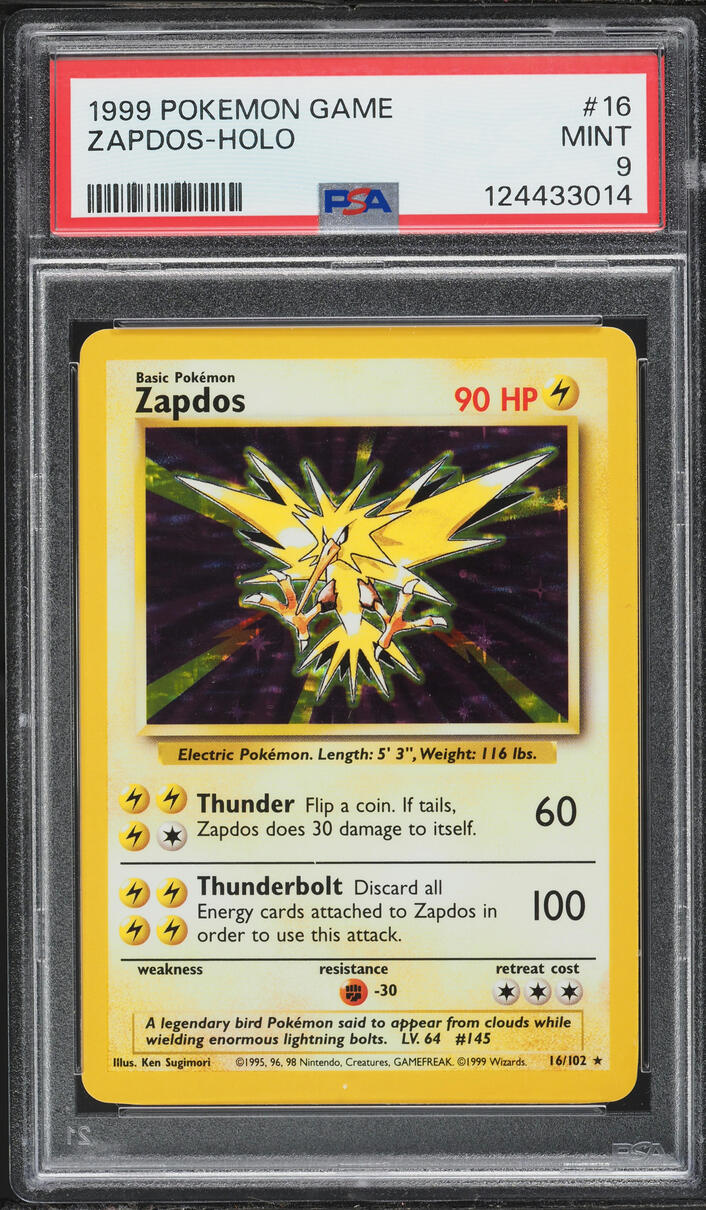 1999 Pokemon Base Set Holo Zapdos #16 PSA 9 MINT