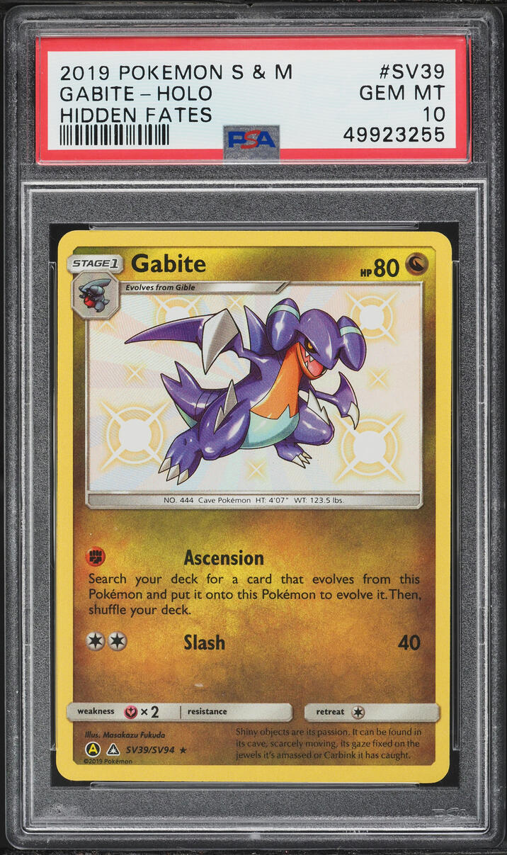 2019 Pokemon Sun & Moon Hidden Fates Shiny Gabite #SV39 PSA 10 GEM MINT