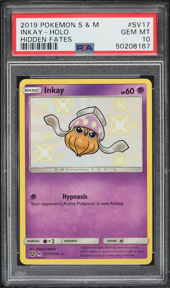 2019 Pokemon Sun & Moon Hidden Fates Shiny Inkay #SV17 PSA 10 GEM MINT