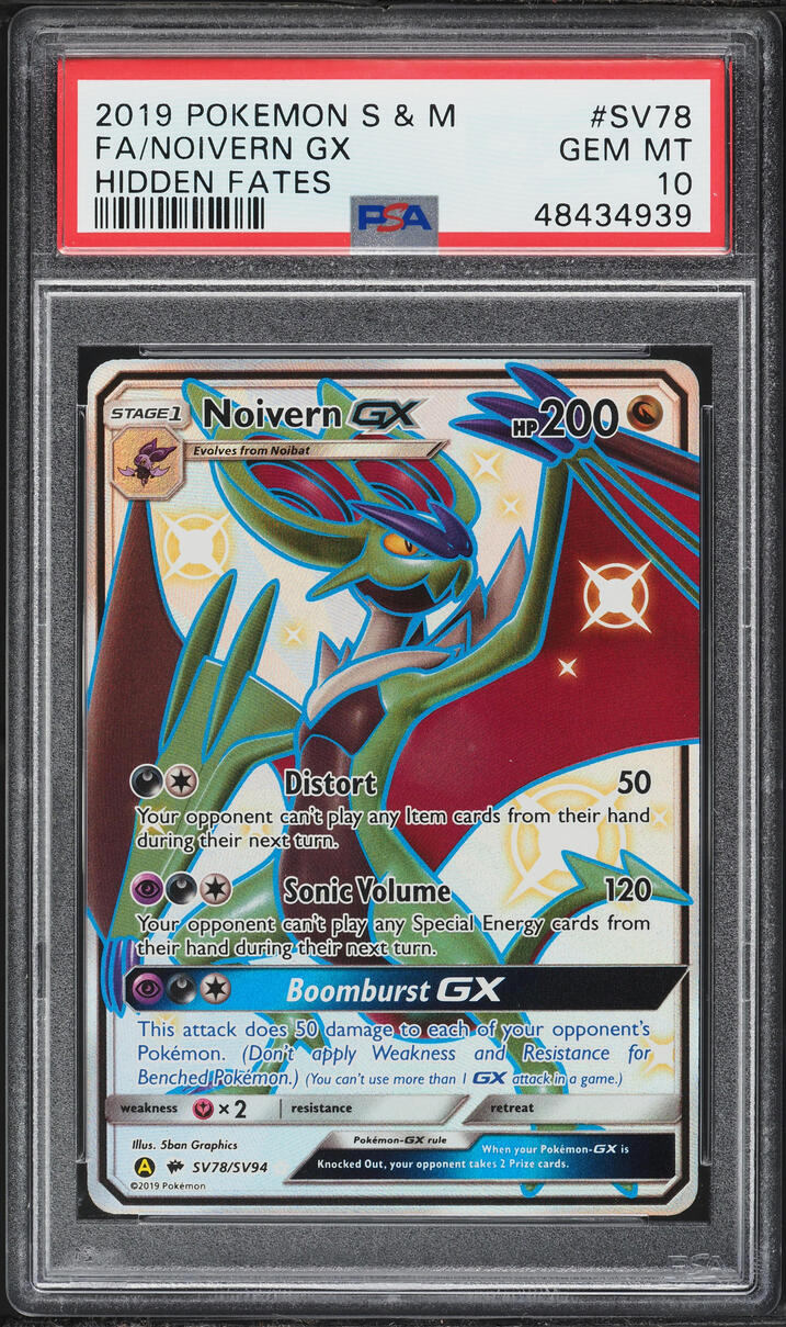 2019 Pokemon Sun & Moon Hidden Fates Full Art Noivern GX #SV78 PSA 10 GEM MINT