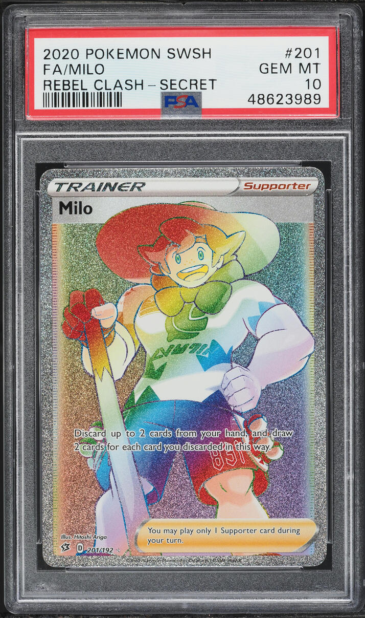 2020 Pokemon Sword & Shield Rebel Clash Rainbow Rare Milo #201 PSA 10 GEM MINT