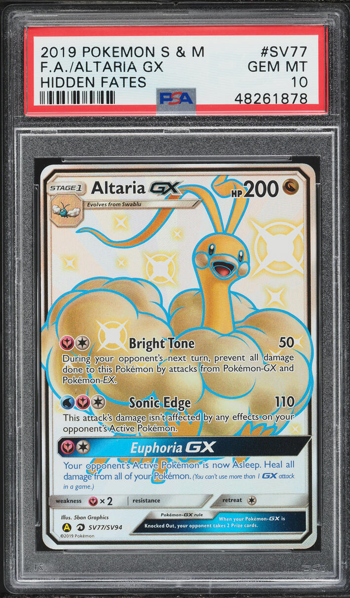 2019 Pokemon Sun & Moon Hidden Fates Full Art Altaria GX #SV77 PSA 10 GEM MINT