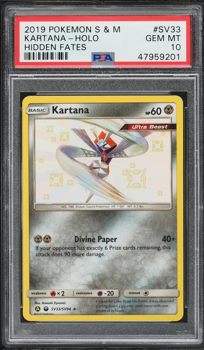 2019 Pokemon Sun & Moon Hidden Fates Shiny Kartana #SV33 PSA 10 GEM MINT
