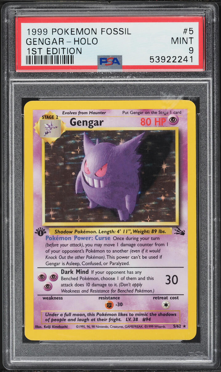 1999 Pokemon Fossil 1st Edition Holo Gengar #5 PSA 9 MINT
