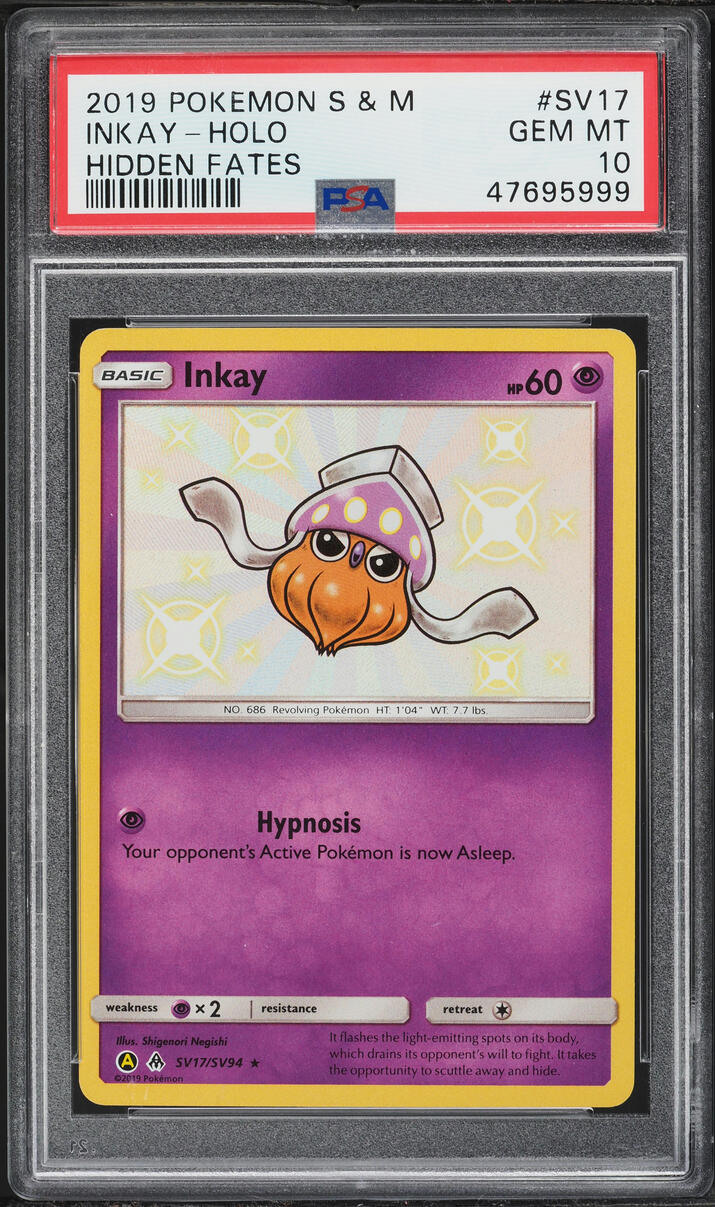 2019 Pokemon Sun & Moon Hidden Fates Shiny Inkay #SV17 PSA 10 GEM MINT