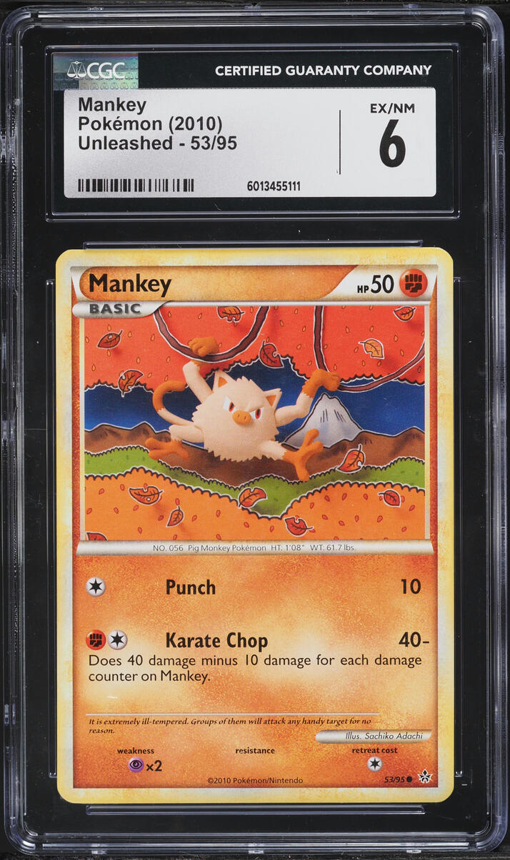 2010 Pokemon HeartGold & SoulSilver Unleashed Mankey #53 CGC 6 EXMT