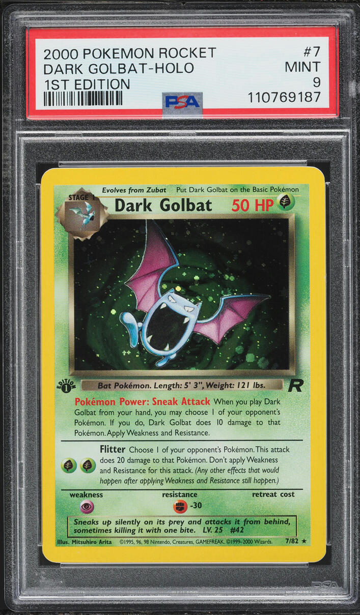 2000 Pokemon Team Rocket 1st Edition Holo Dark Golbat #7 PSA 9 MINT