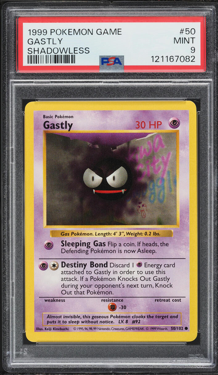 1999 Pokemon Base Set Shadowless Gastly #50 PSA 9 MINT