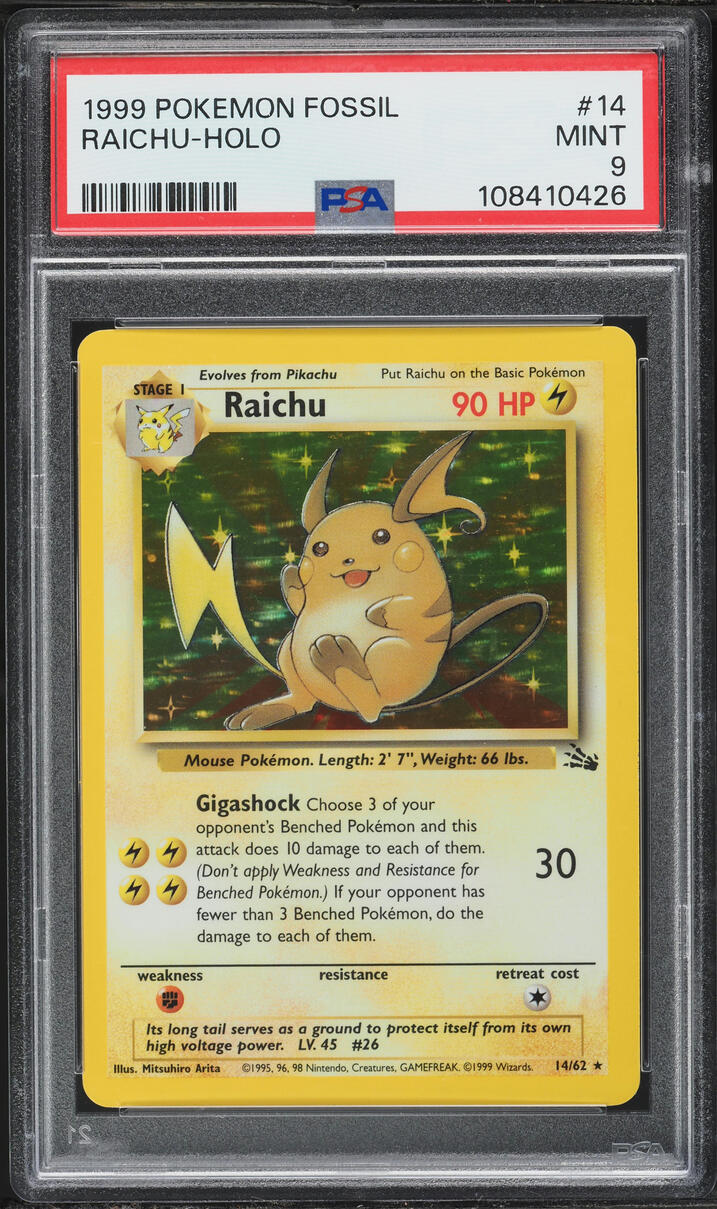 1999 Pokemon Fossil Holo Raichu #14 PSA 9 MINT