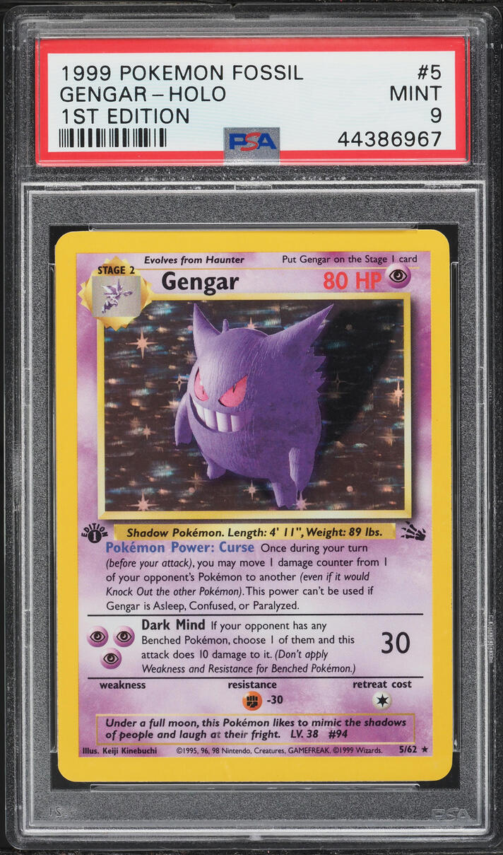 1999 Pokemon Fossil 1st Edition Holo Gengar #5 PSA 9 MINT