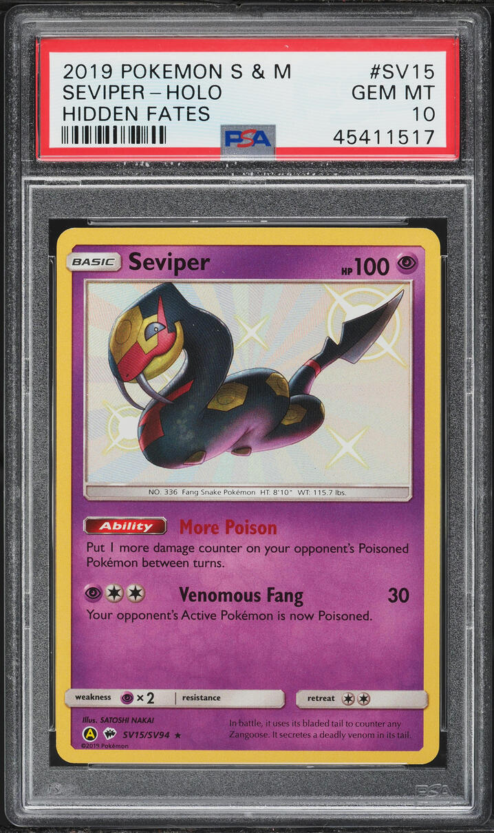 2019 Pokemon Sun & Moon Hidden Fates Shiny Seviper #SV15 PSA 10 GEM MINT