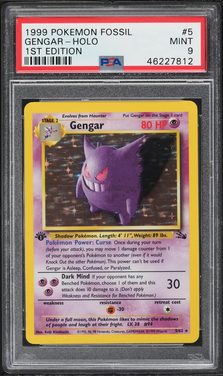 1999 Pokemon Fossil 1st Edition Holo Gengar #5 PSA 9 MINT
