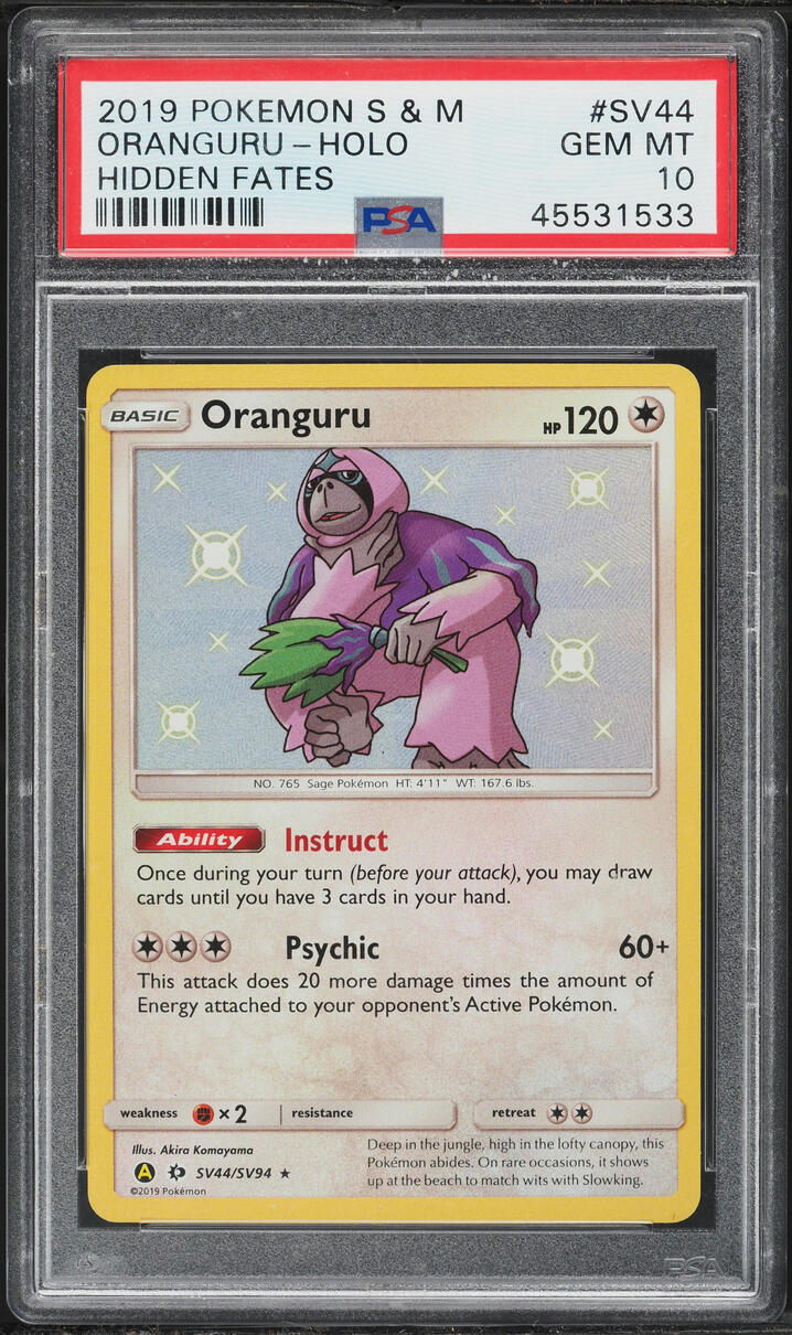 2019 Pokemon Sun & Moon Hidden Fates Shiny Oranguru #SV44 PSA 10 GEM MINT