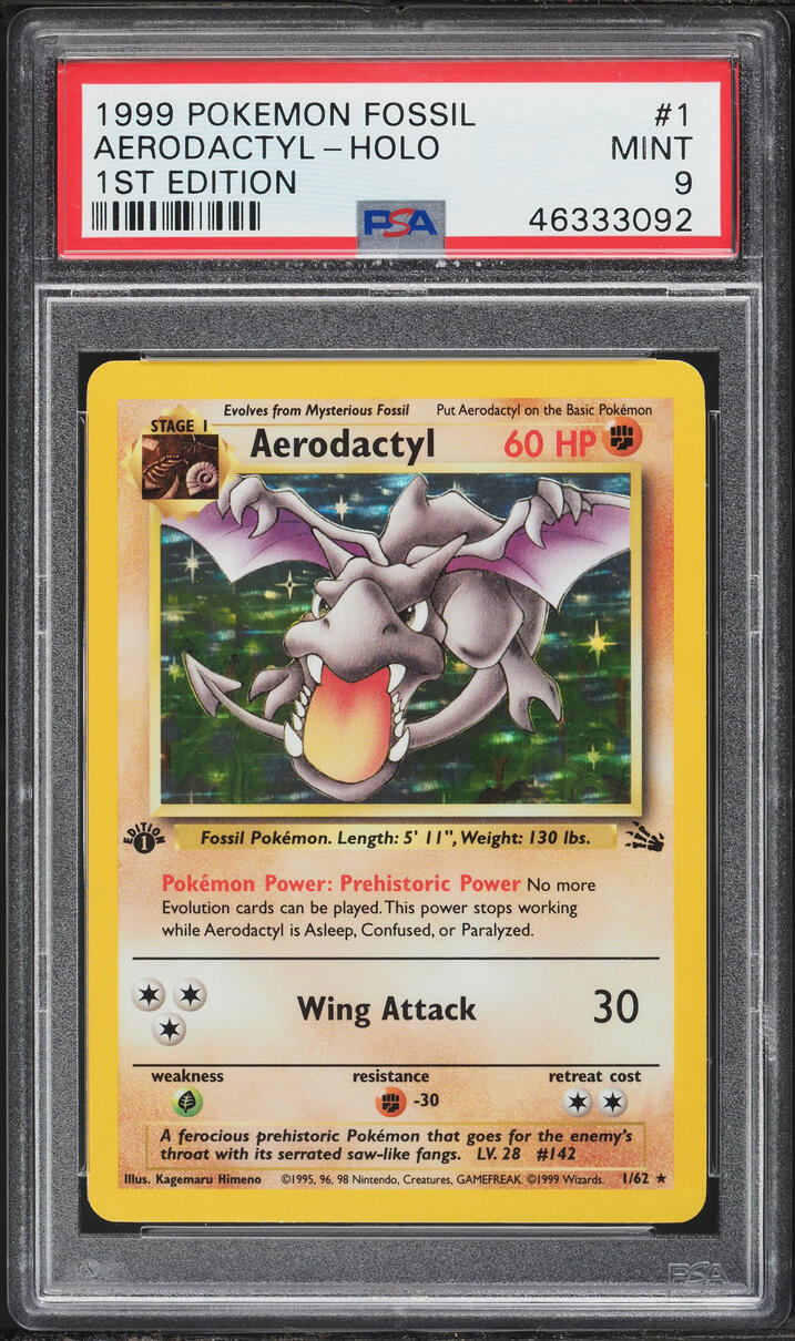 1999 Pokemon Fossil 1st Edition Holo Aerodactyl #1 PSA 9 MINT