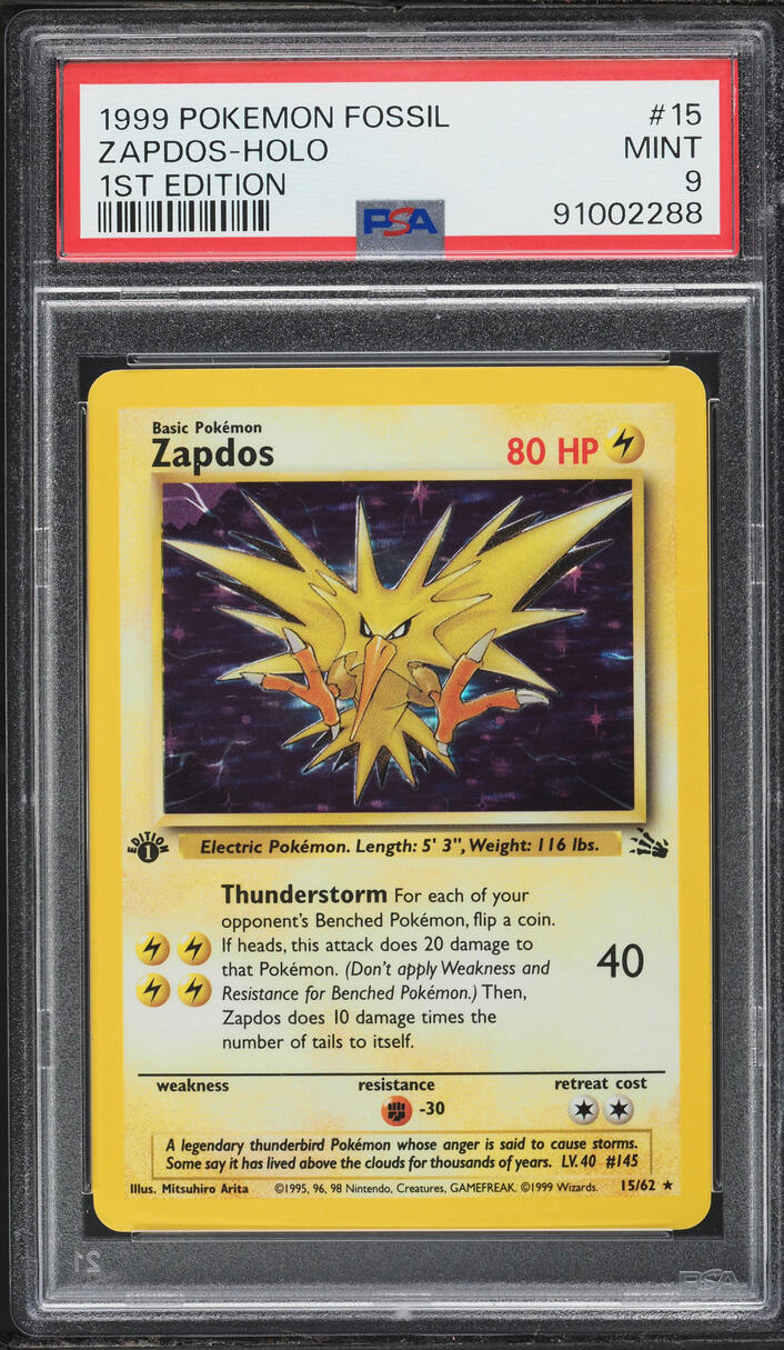 1999 Pokemon Fossil 1st Edition Holo Zapdos #15 PSA 9 MINT