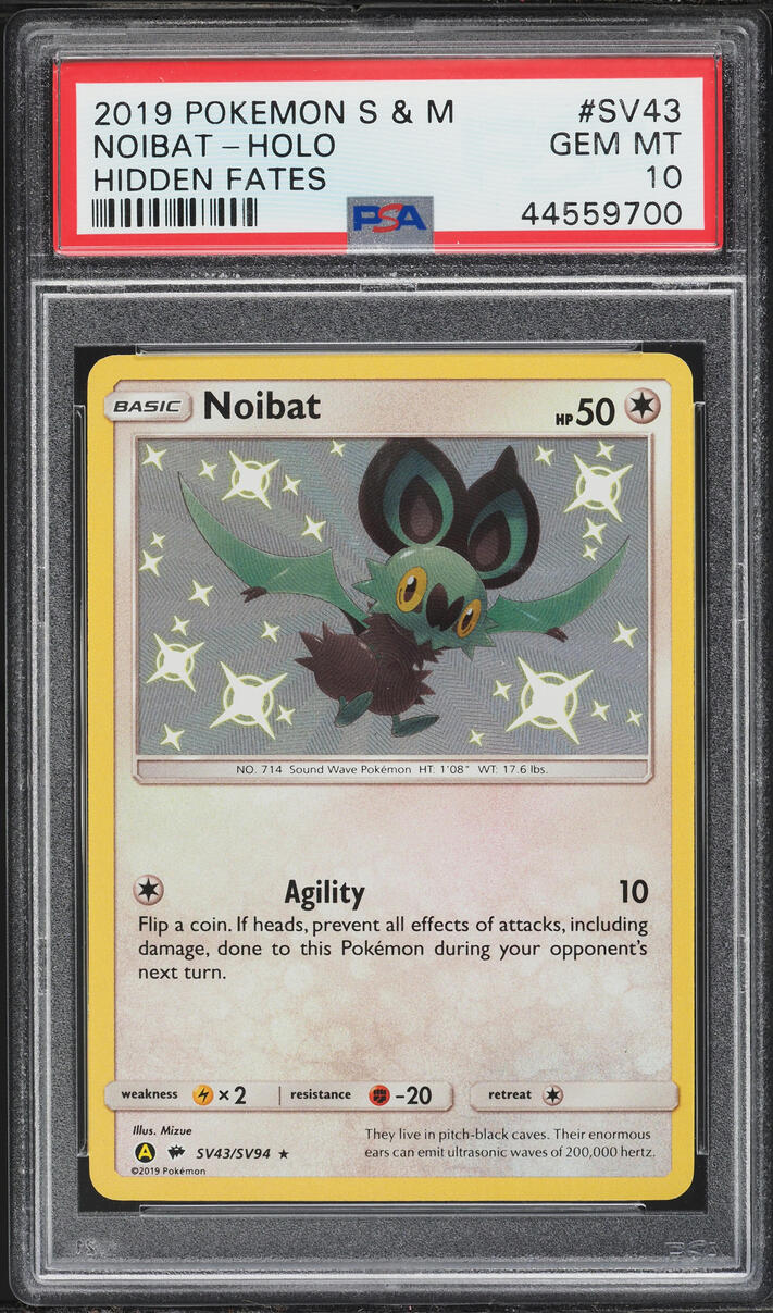 2019 Pokemon Sun & Moon Hidden Fates Shiny Noibat #SV43 PSA 10 GEM MINT