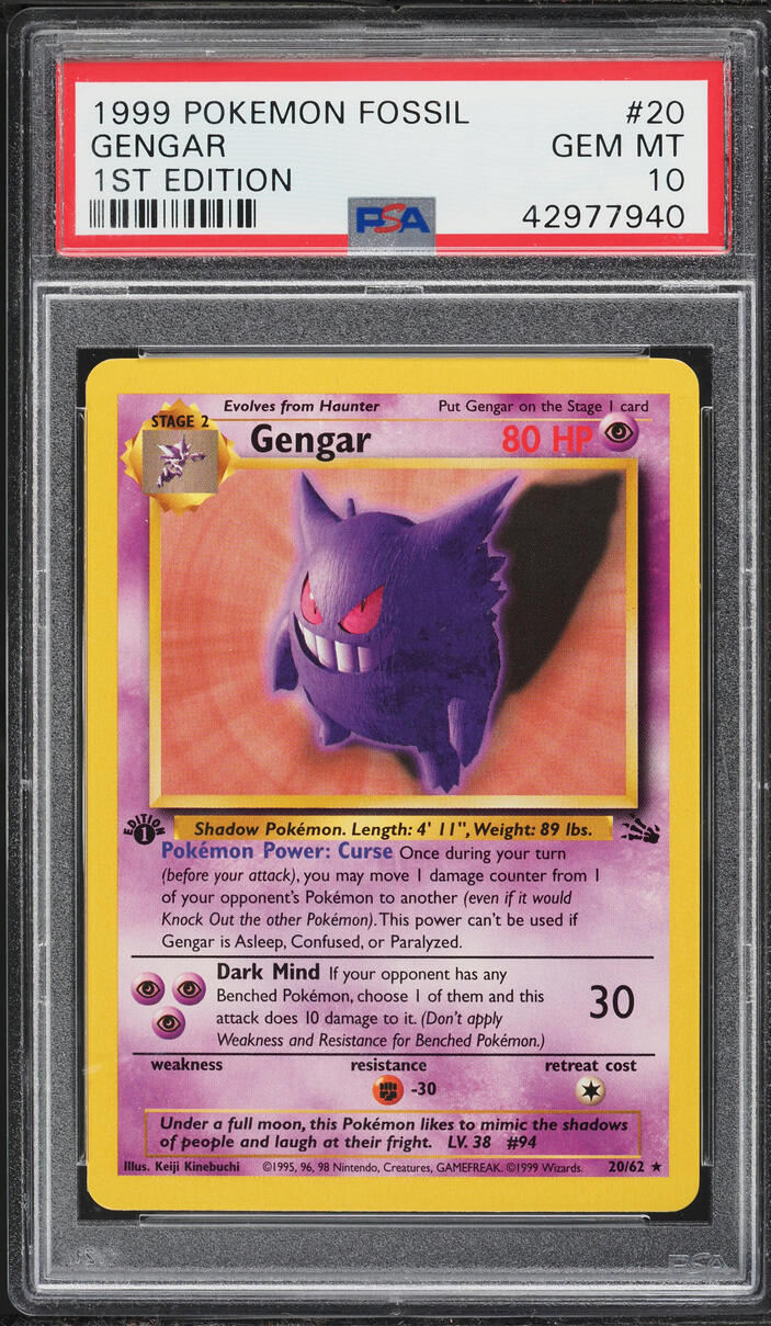 1999 Pokemon Fossil 1st Edition Gengar #20 PSA 10 GEM MINT