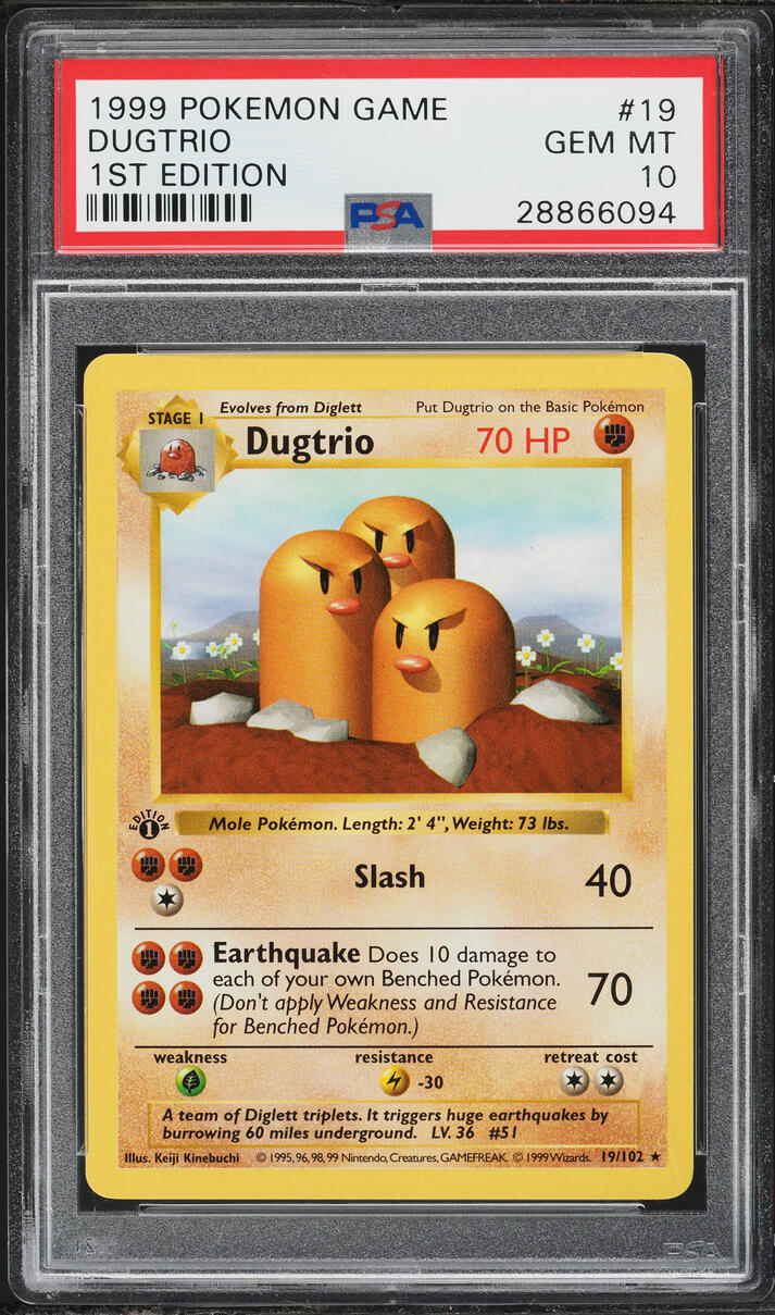 1999 Pokemon Base Set Shadowless 1st Edition Dugtrio #19 PSA 10 GEM MINT