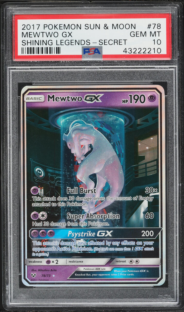 2017 Pokemon Sun & Moon Shining Legends Full Art Mewtwo GX #78 PSA 10 GEM MINT