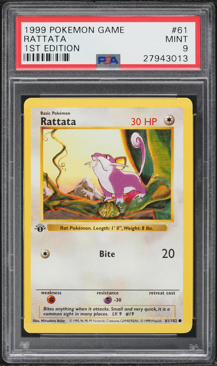 1999 Pokemon Base Set Shadowless 1st Edition Rattata #61 PSA 9 MINT
