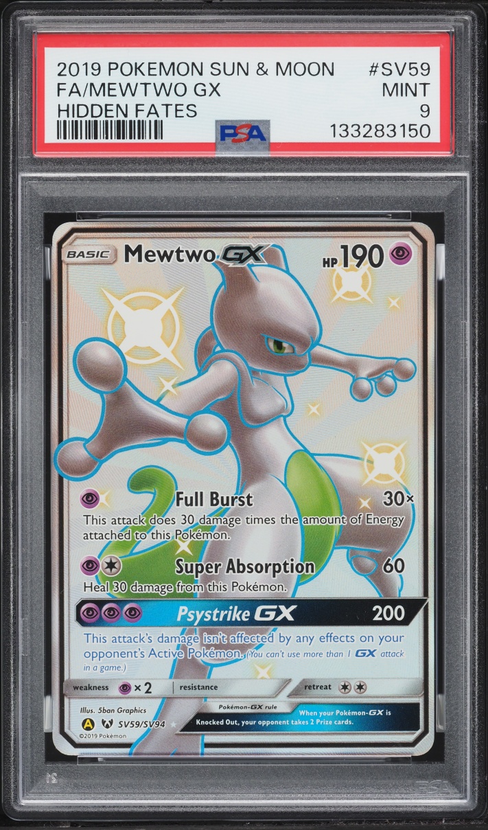2019 Pokemon Sun & Moon Hidden Fates Shiny Vault Full Art Mewtwo GX #SV59 PSA 9 MINT