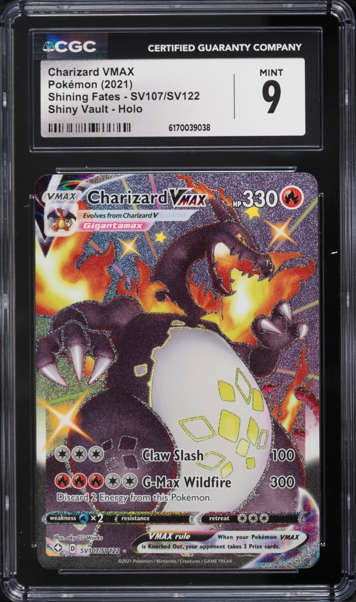2021 Pokemon Sword & Shield Shining Fates Shiny Vault Full Art Charizard VMAX #SV107 CGC 9 MINT