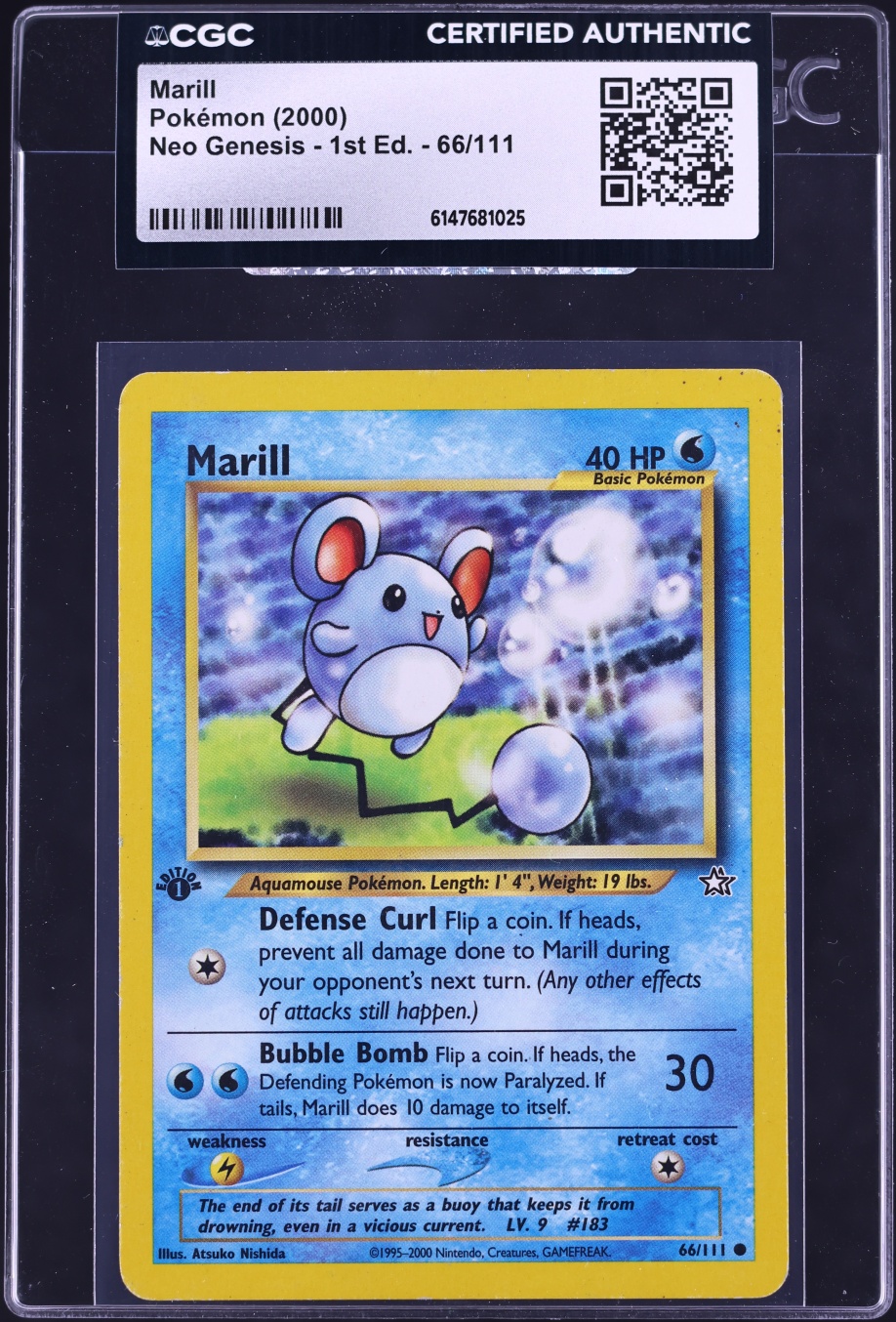 2000 Pokemon Neo Genesis 1st Edition Marill #66 CGC AUTH