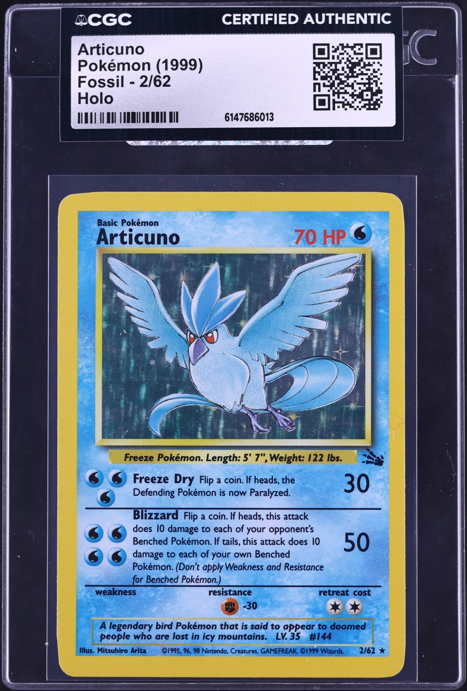 1999 Pokemon Fossil Holo Articuno #2 CGC AUTH