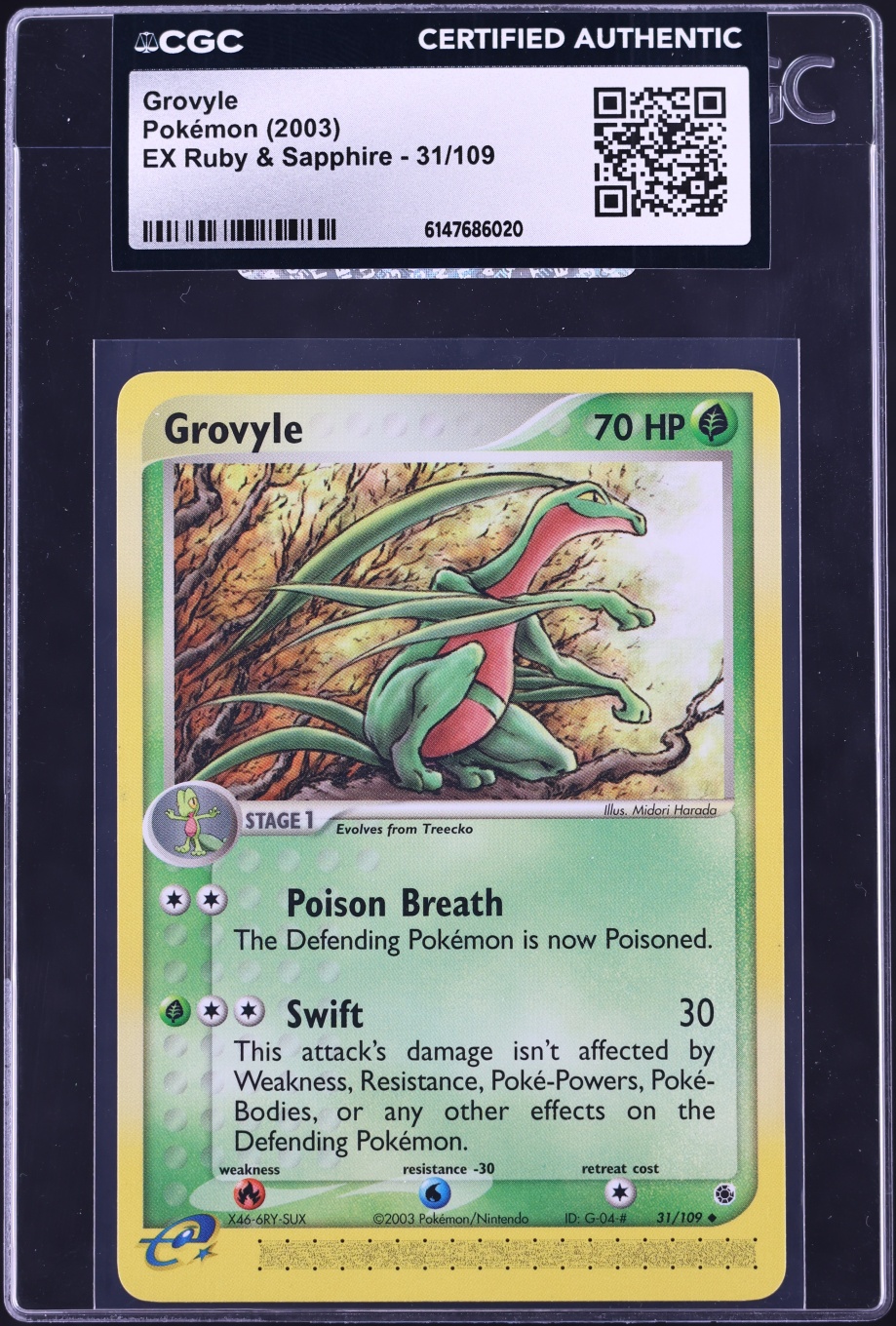 2003 Pokemon EX Ruby & Sapphire Grovyle #31 CGC AUTH