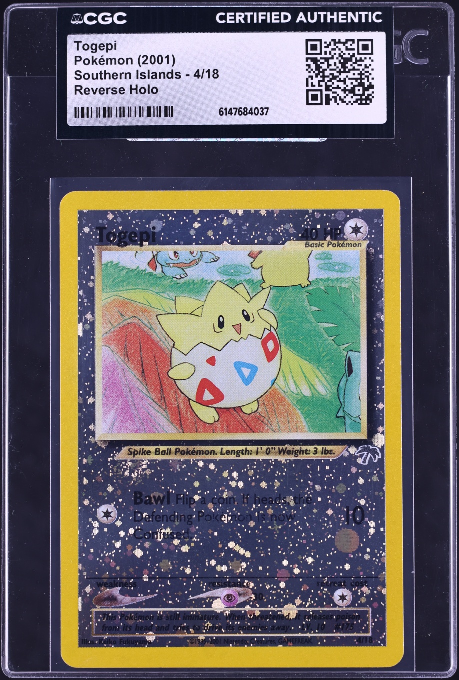 2001 Pokemon Southern Islands Reverse Holo Togepi #4 CGC AUTH