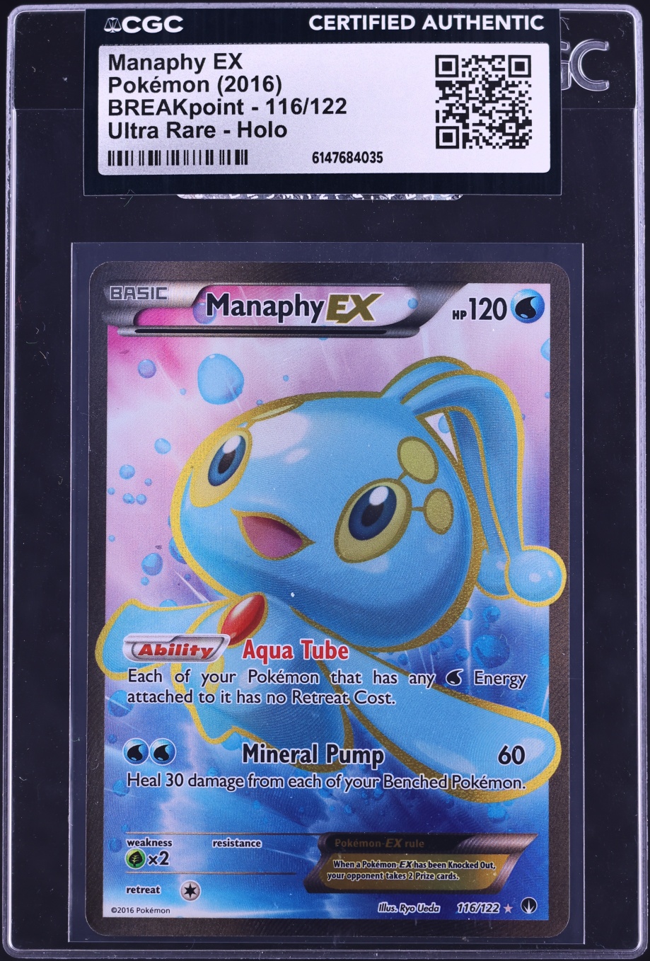 2016 Pokemon XY BREAKpoint Full Art Manaphy EX #116 CGC AUTH