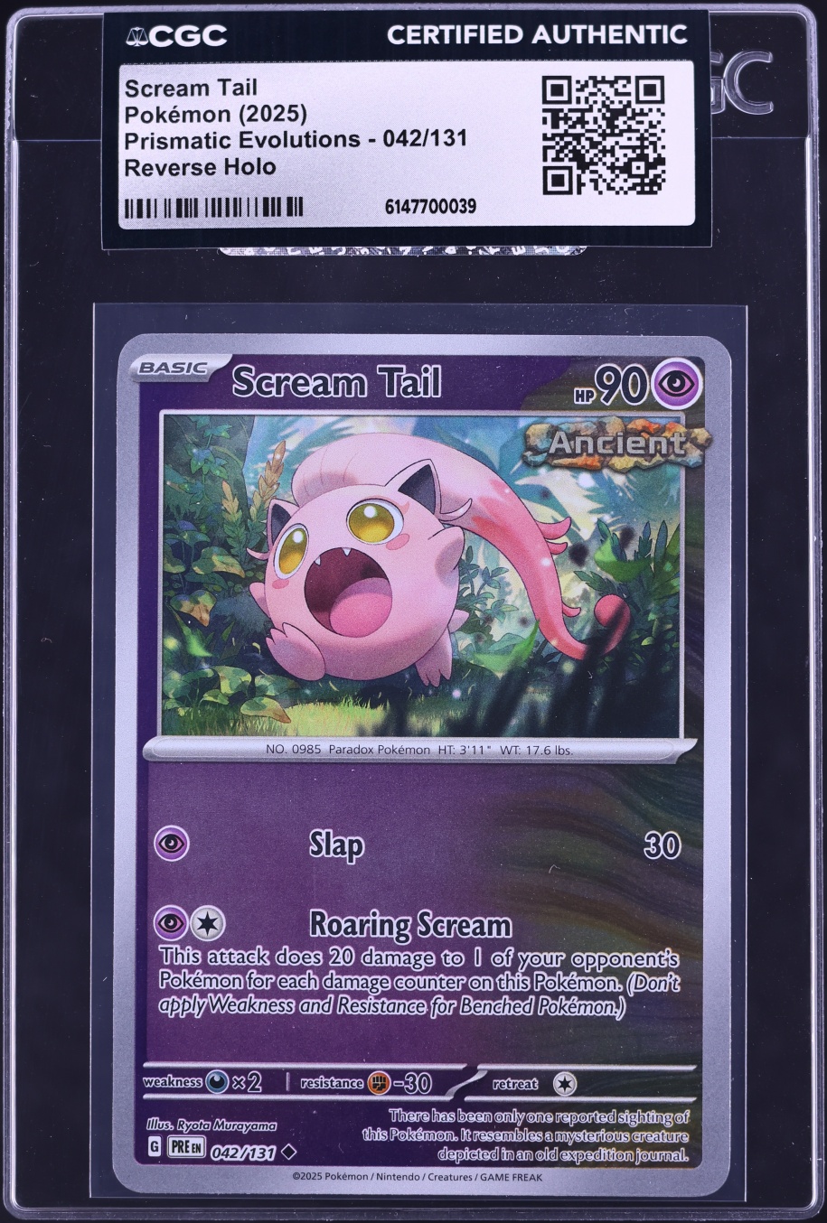 2025 Pokemon Scarlet & Violet Prismatic Evolutions Reverse Holo Scream Tail #42 CGC AUTH
