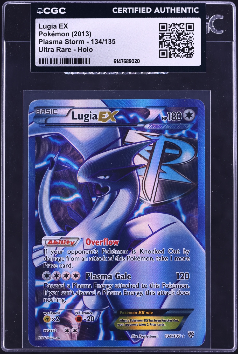 2013 Pokemon Black & White Plasma Storm Full Art Lugia EX #134 CGC AUTH