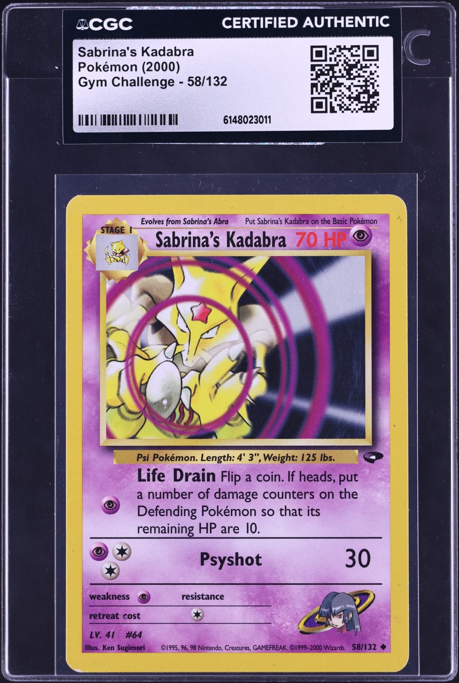 2000 Pokemon Gym Challenge Sabrina's Kadabra #58 CGC AUTH