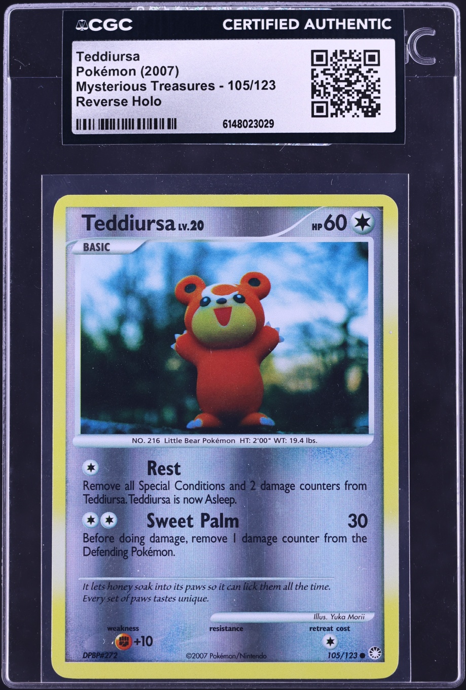 2007 Pokemon Diamond & Pearl Mysterious Treasures Reverse Holo Teddiursa #105 CGC AUTH