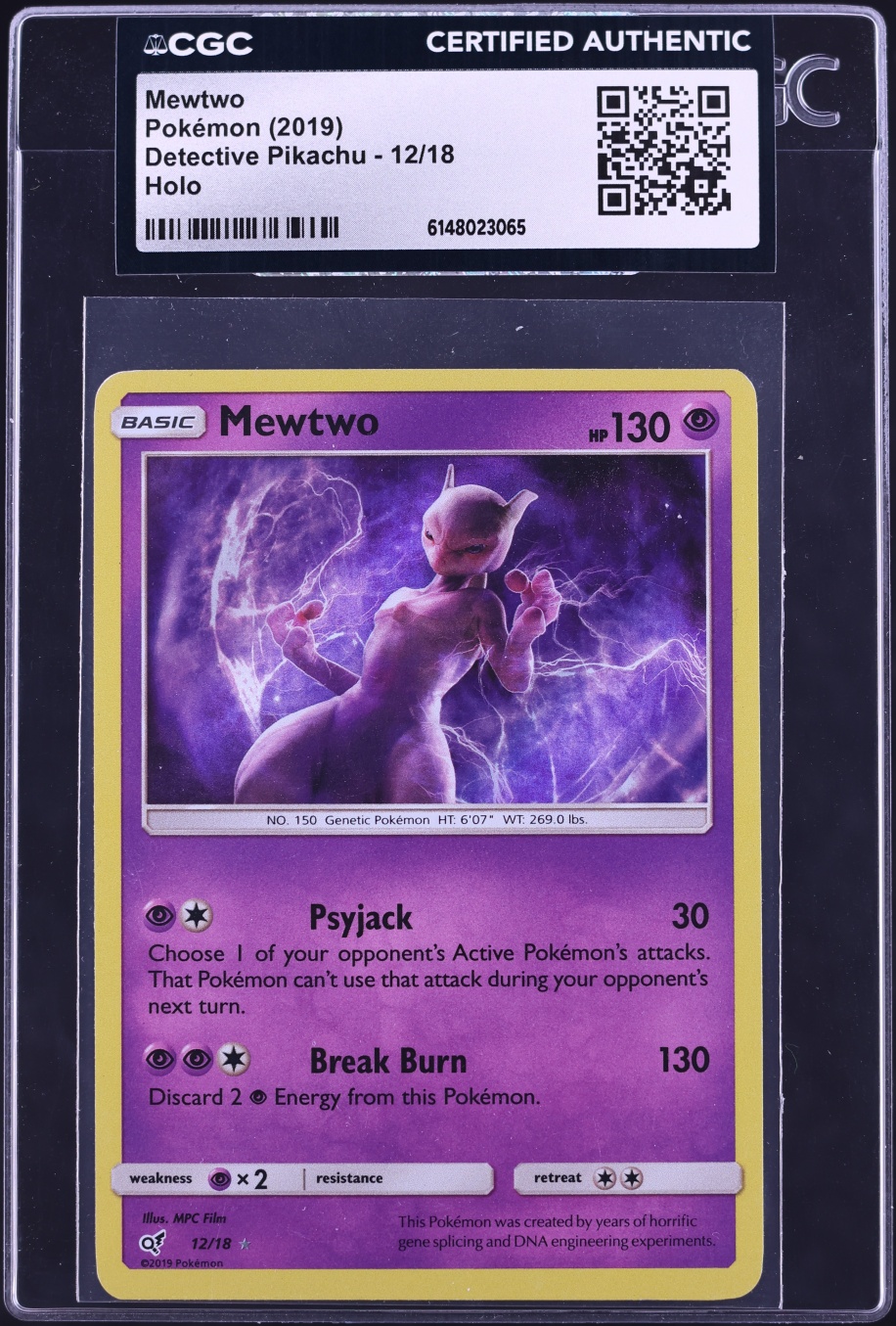 2019 Pokemon Sun & Moon Detective Pikachu Holo Mewtwo #12 CGC AUTH