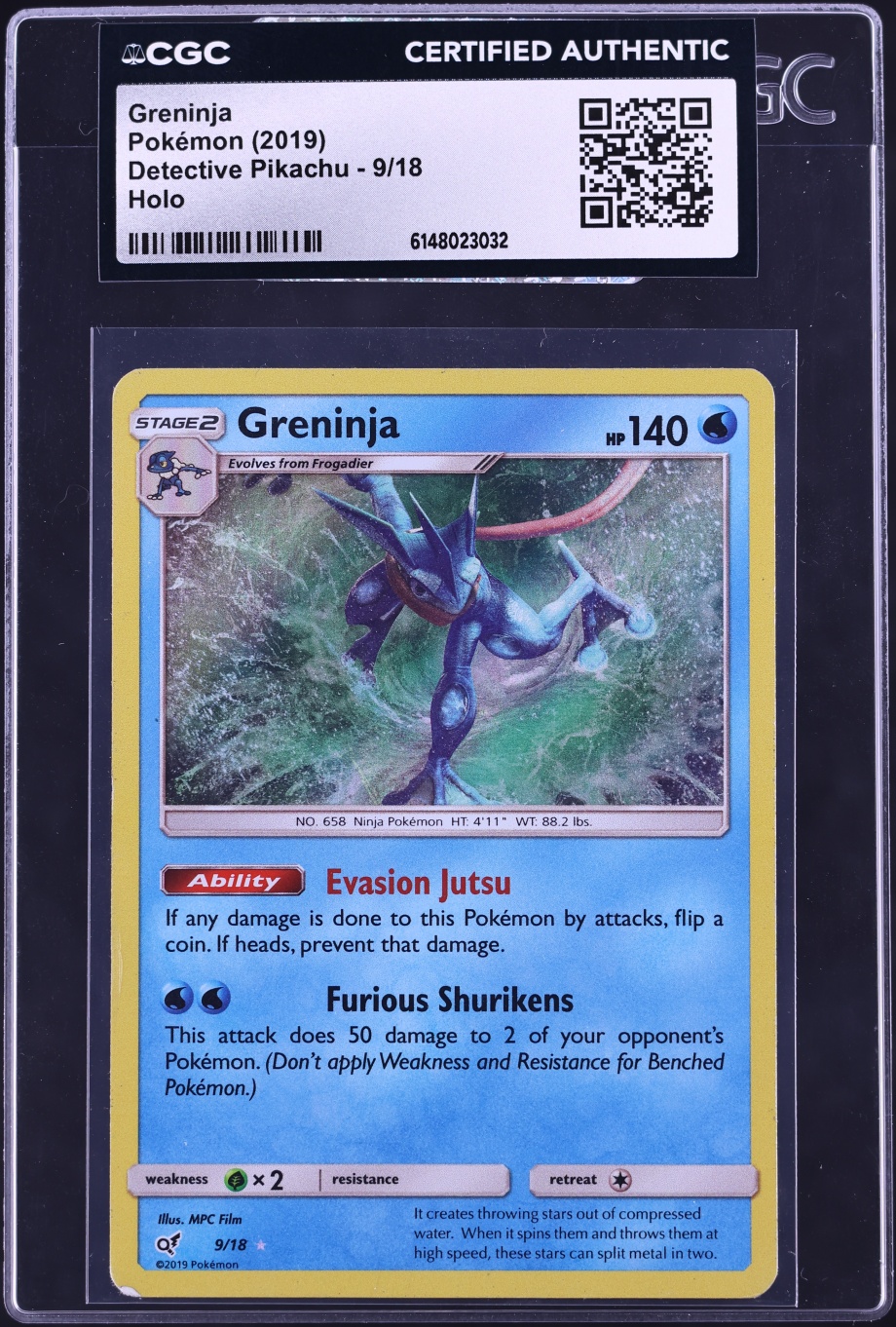 2019 Pokemon Sun & Moon Detective Pikachu Holo Greninja #9 CGC AUTH