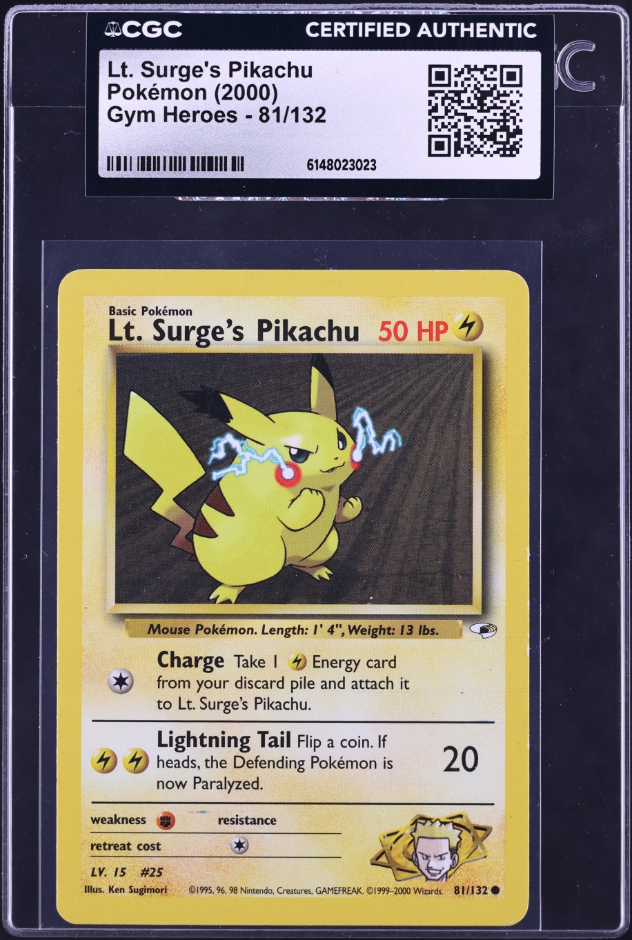 2000 Pokemon Gym Heroes Lt. Surge's Pikachu #81 CGC AUTH
