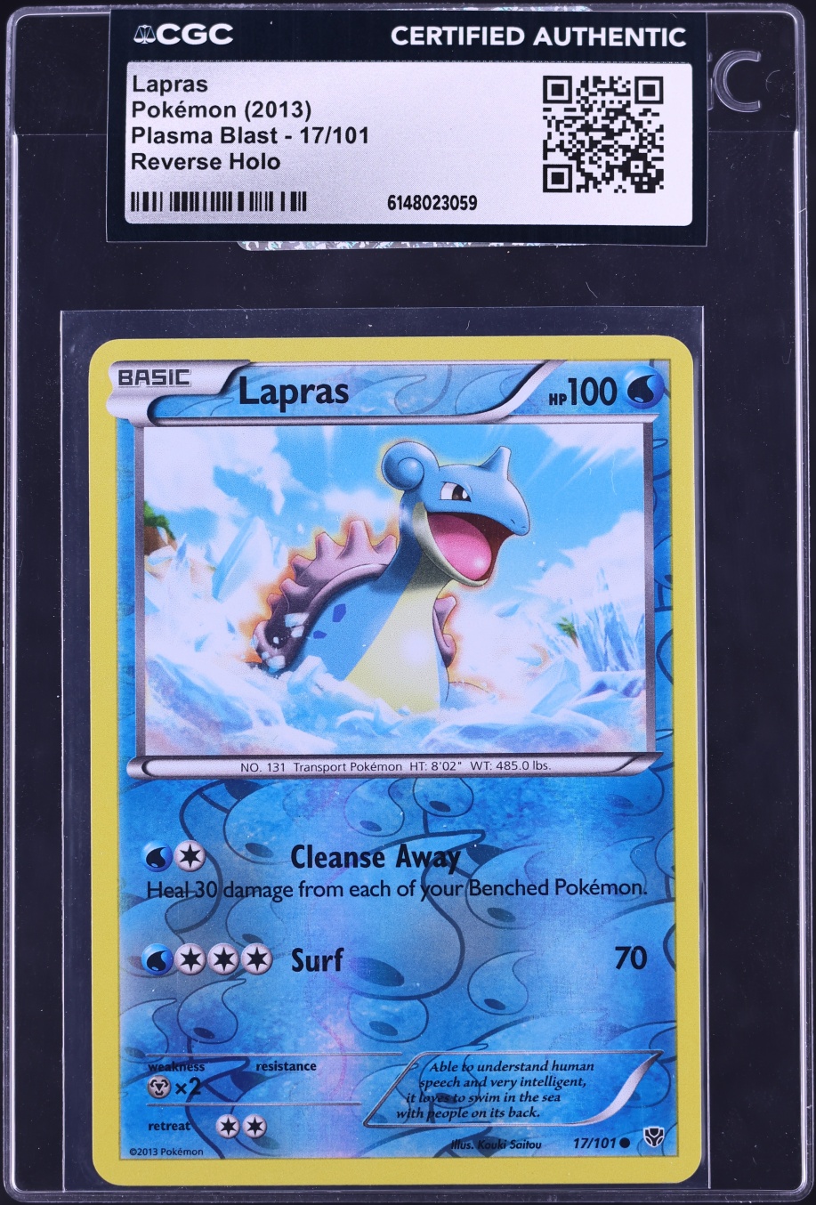 2013 Pokemon Black & White Plasma Blast Reverse Holo Lapras #17 CGC AUTH