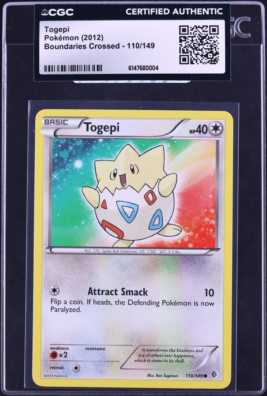 2012 Pokemon Black & White Boundaries Crossed Togepi #110 CGC AUTH