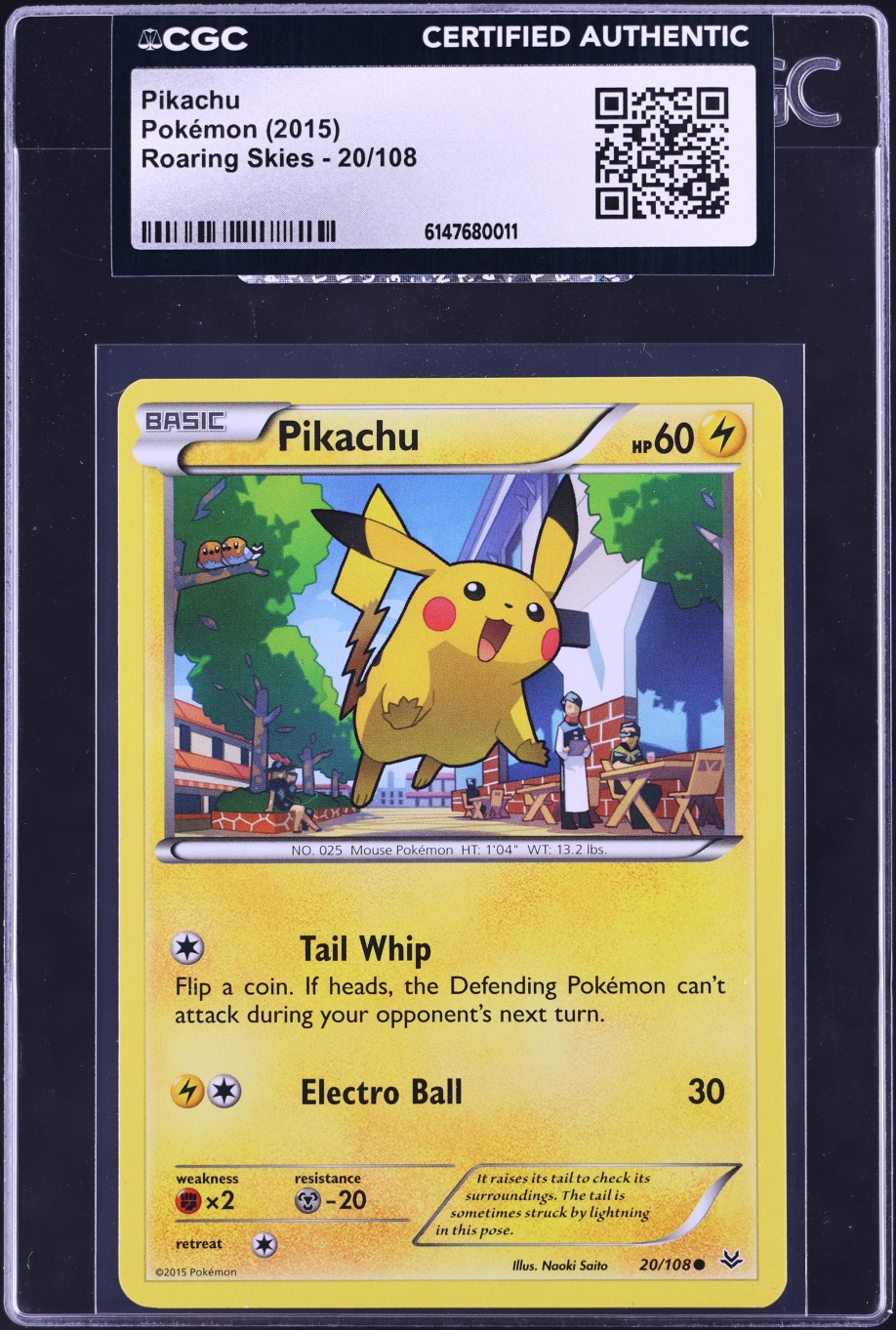 2015 Pokemon XY Roaring Skies Pikachu #20 CGC AUTH
