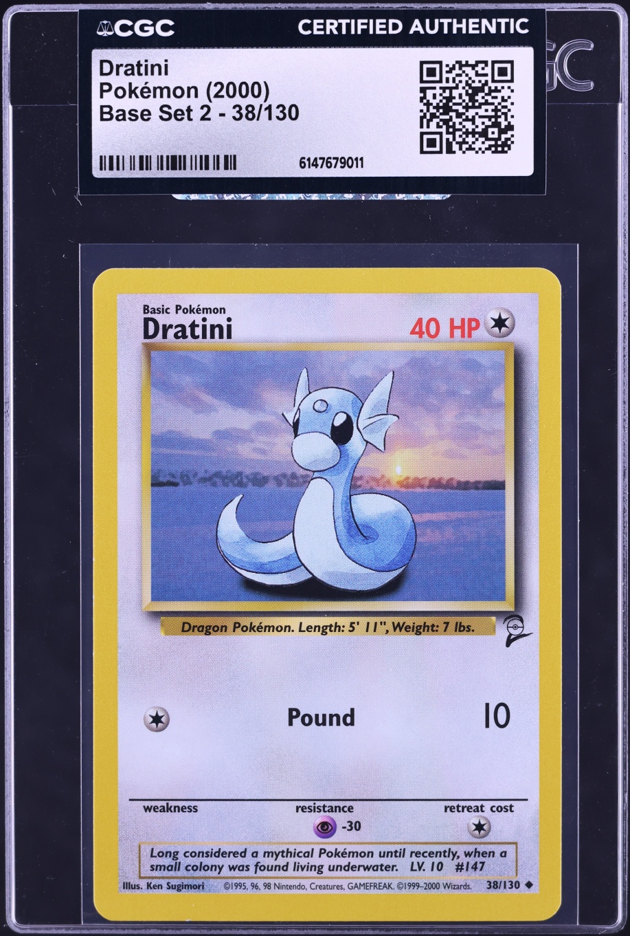 2000 Pokemon Base Set 2 Dratini #38 CGC AUTH