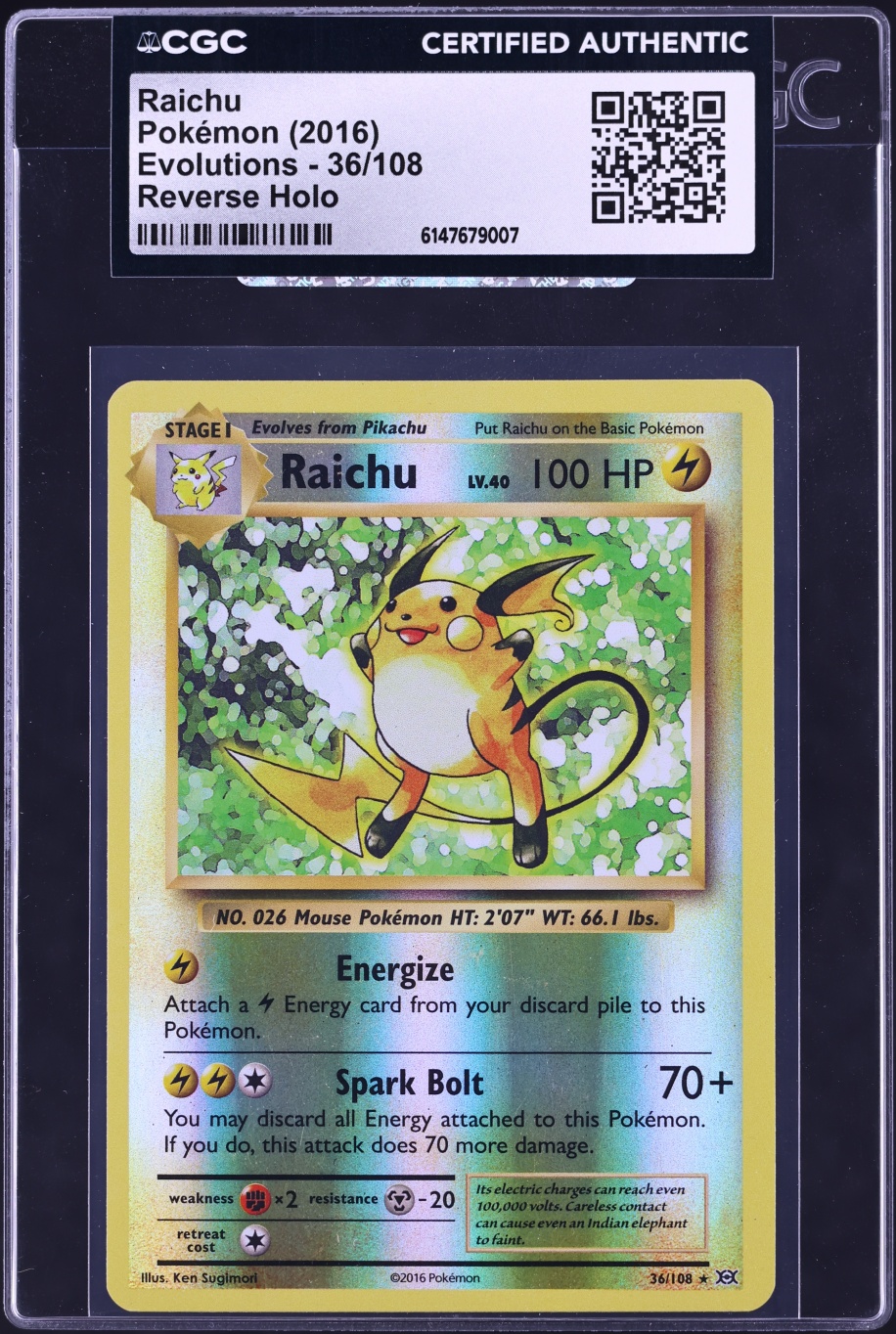 2016 Pokemon XY Evolutions Reverse Holo Raichu #36 CGC AUTH