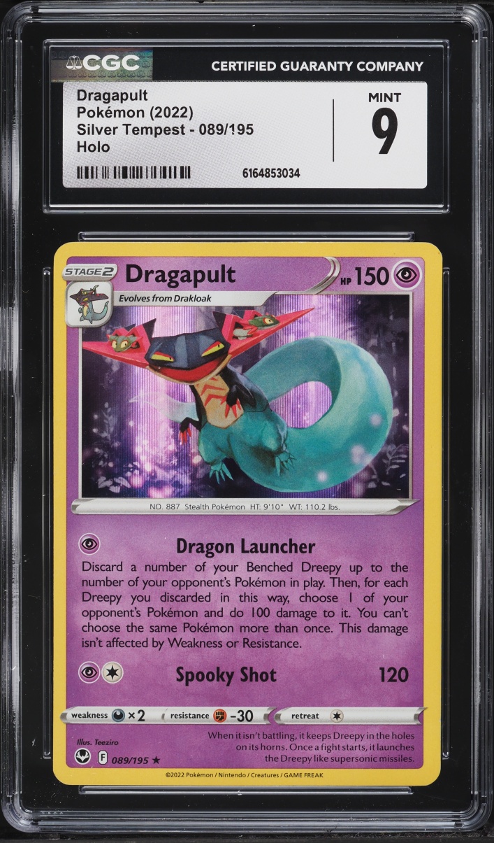 2022 Pokemon Sword & Shield Silver Tempest Holo Dragapult #089 CGC 9 MINT