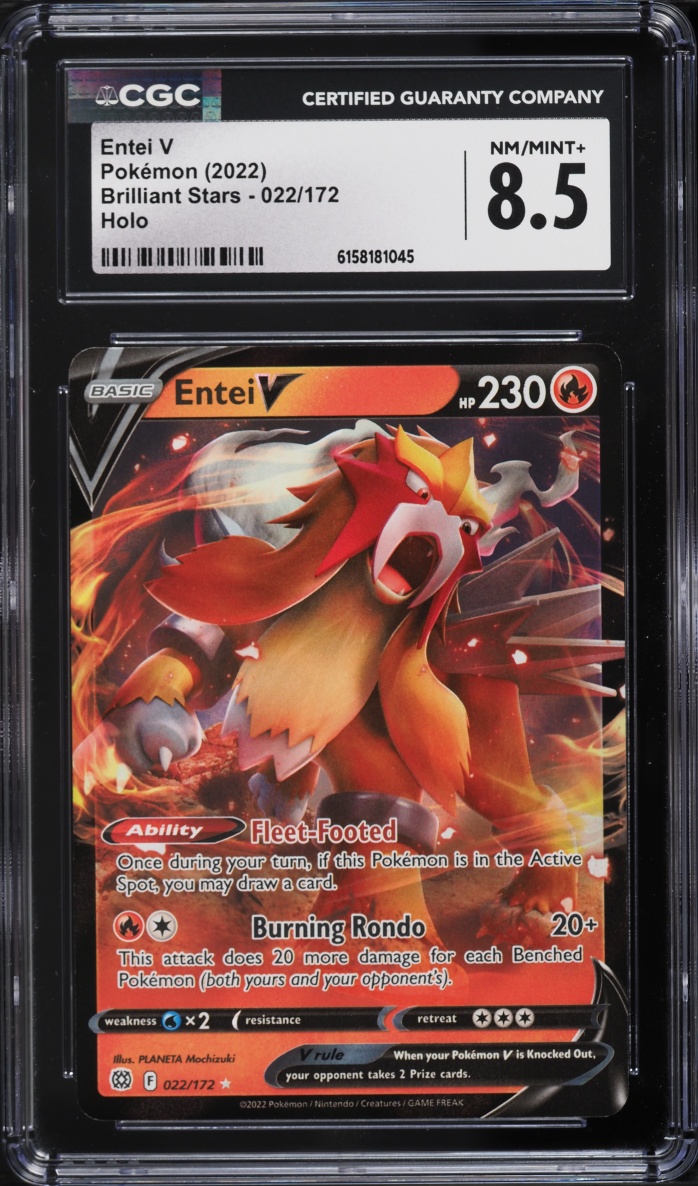 2022 Pokemon Sword & Shield Brilliant Stars Holo Entei V #22 CGC 8.5 NM-MT+