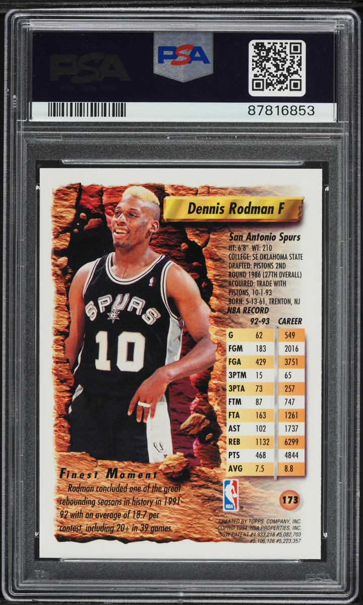 1993 Finest Refractor Dennis Rodman #173 PSA 7 NRMT