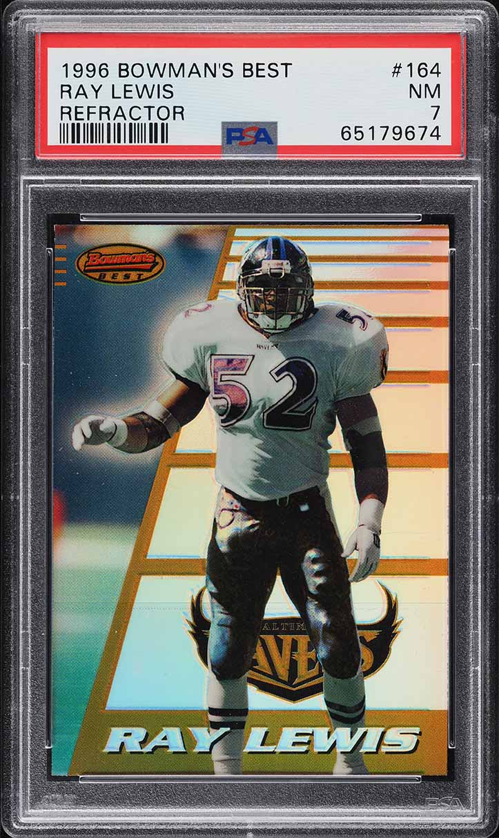 1996 Bowman's Best Refractor Ray Lewis ROOKIE #164 PSA 7 NRMT on