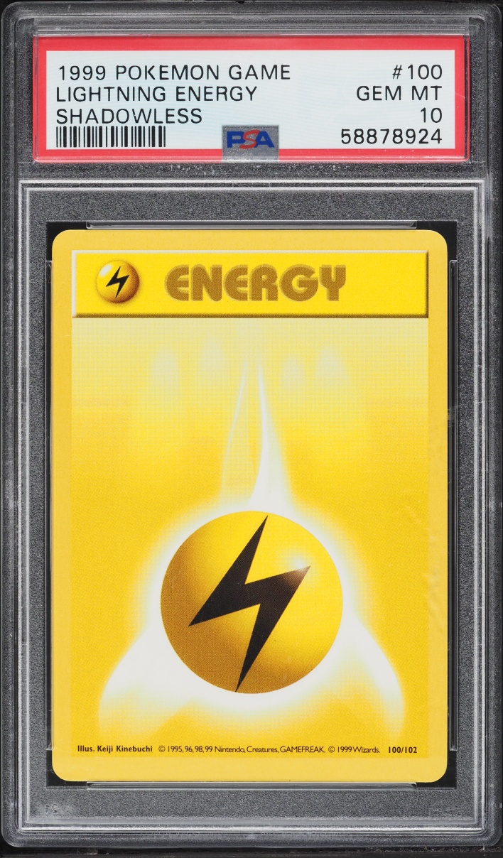 1999 Pokemon Base Set Shadowless Lightning Energy #100 PSA 10 GEM MINT