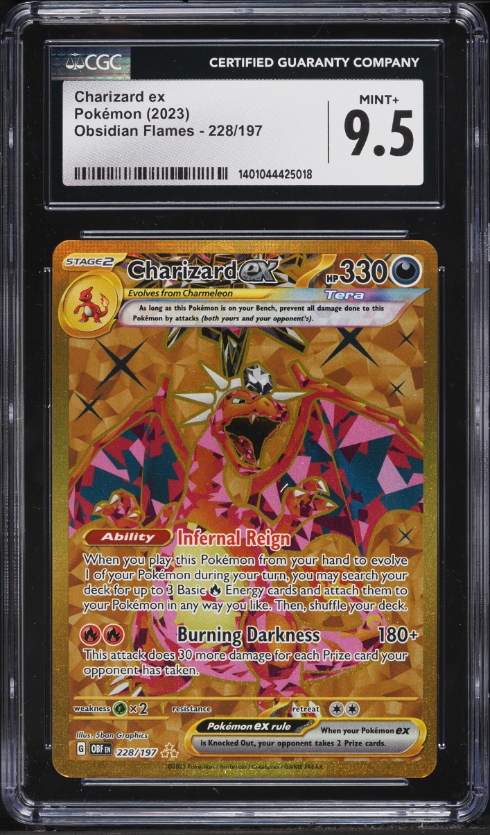 2023 Pokemon Scarlet & Violet Obsidian Flames Gold Rare Charizard EX #228 CGC 9.5 MINT+