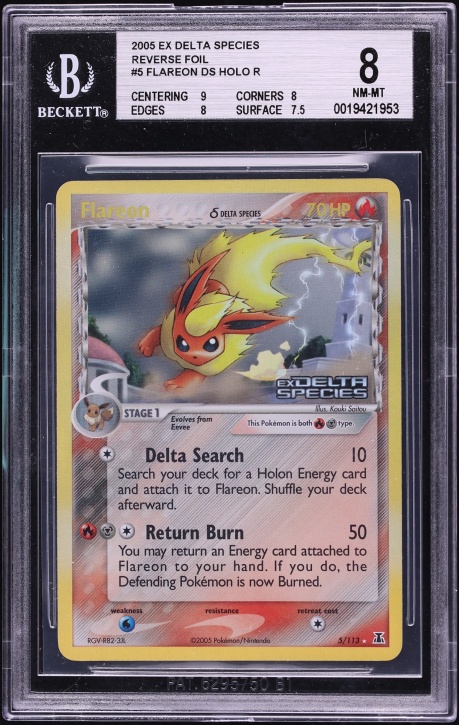 2005 Pokemon EX Delta Species Reverse Holo Flareon #5 BGS 8 NM-MT